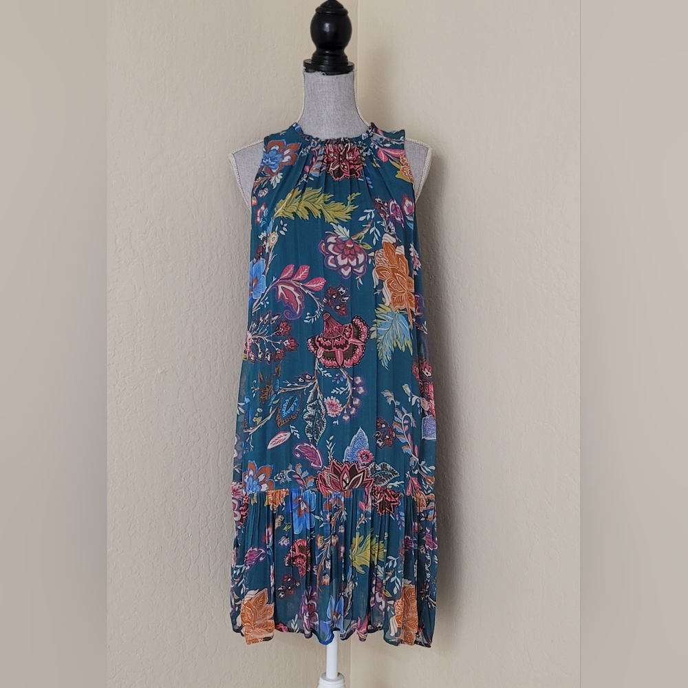 Anthropologie Natalie Trapeze Dress Womens Floral Sheer Overlay High Neck  Sz S - Picture 2 of 12